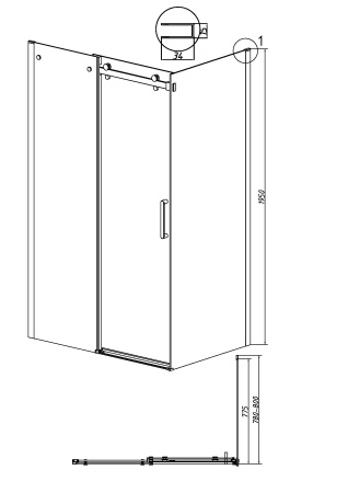 Душевая перегородка Grossman Classic 200.K33.04.80.42.00 80х195 стекло прозрачное профиль графит